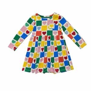 Mini Boden Check Heart Dress Size 5-6Y